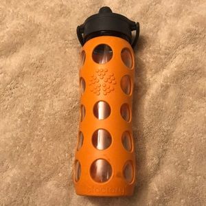 Lifefactory orange glass water bottle EUC